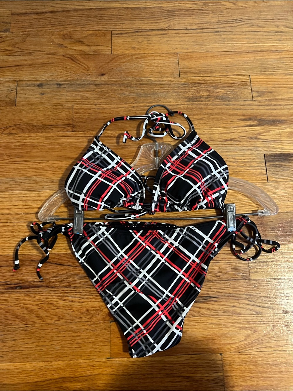 Girls Black Plaid Two-Piece One-Piece Style Swim Set